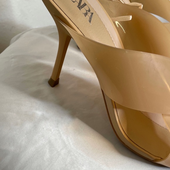 Zara High Heeled Vinyl Sandal Heels - Picture 3 of 4
